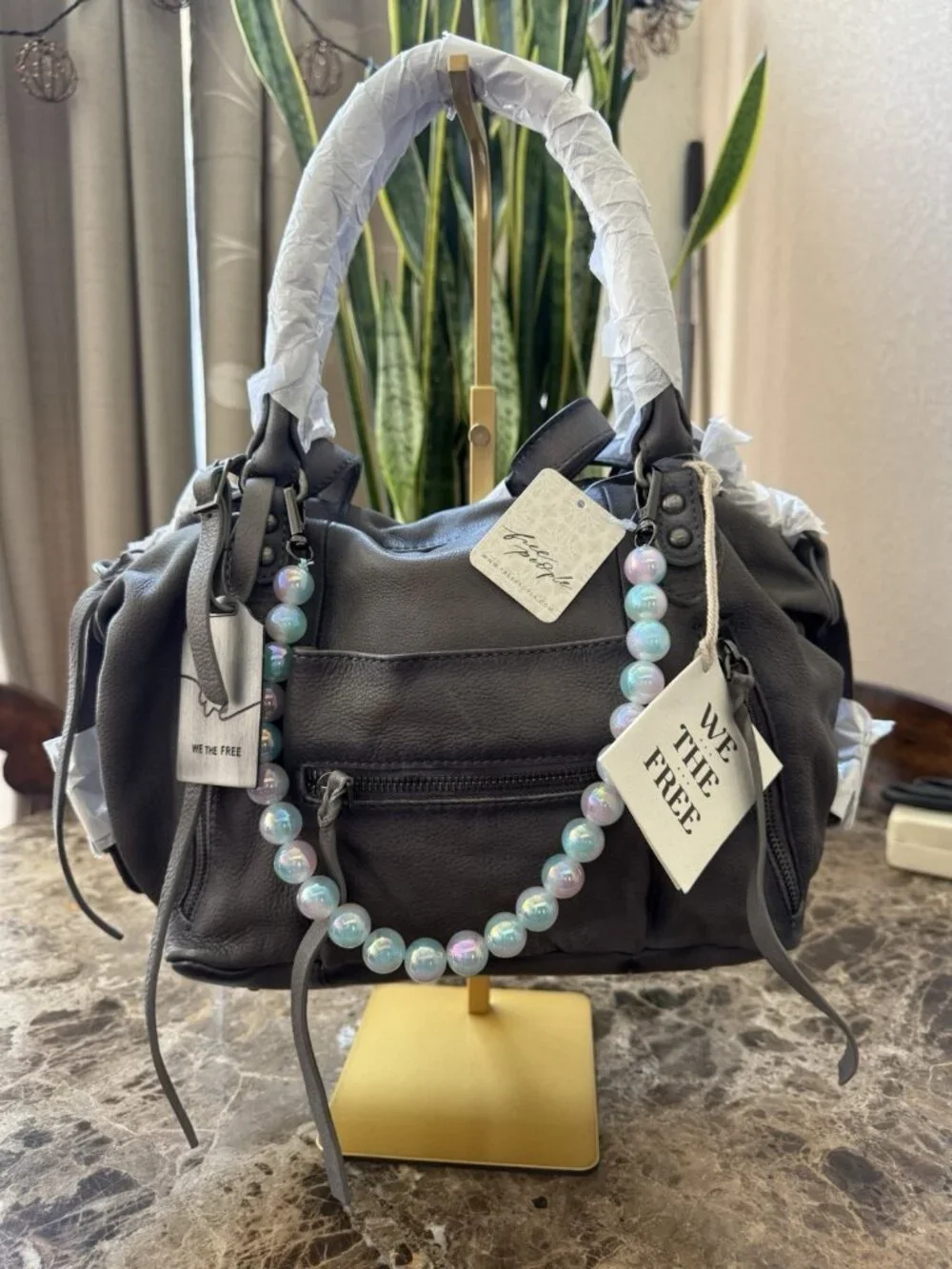 Free People We The Free Baby Emerson Gray Leather Satchel Crossbody Bag - Picture 6 of 12